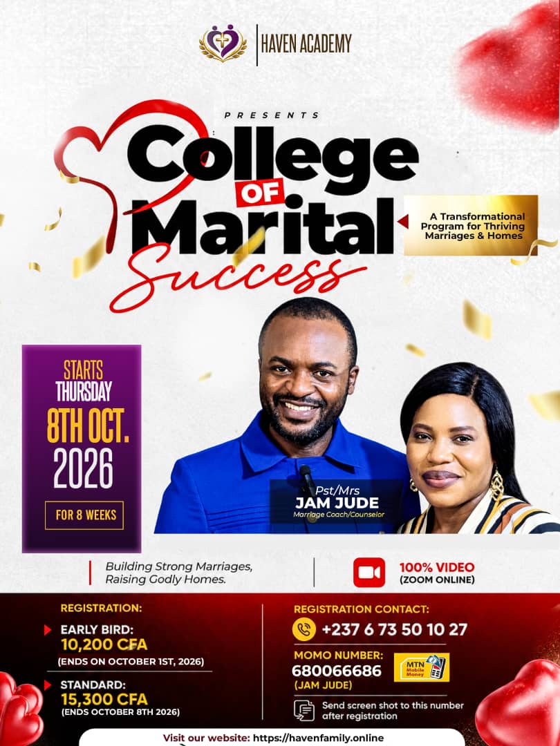 College of Marital Success — starts 1 October 2026, eight Thursdays online. Early bird 10,200 XAF.